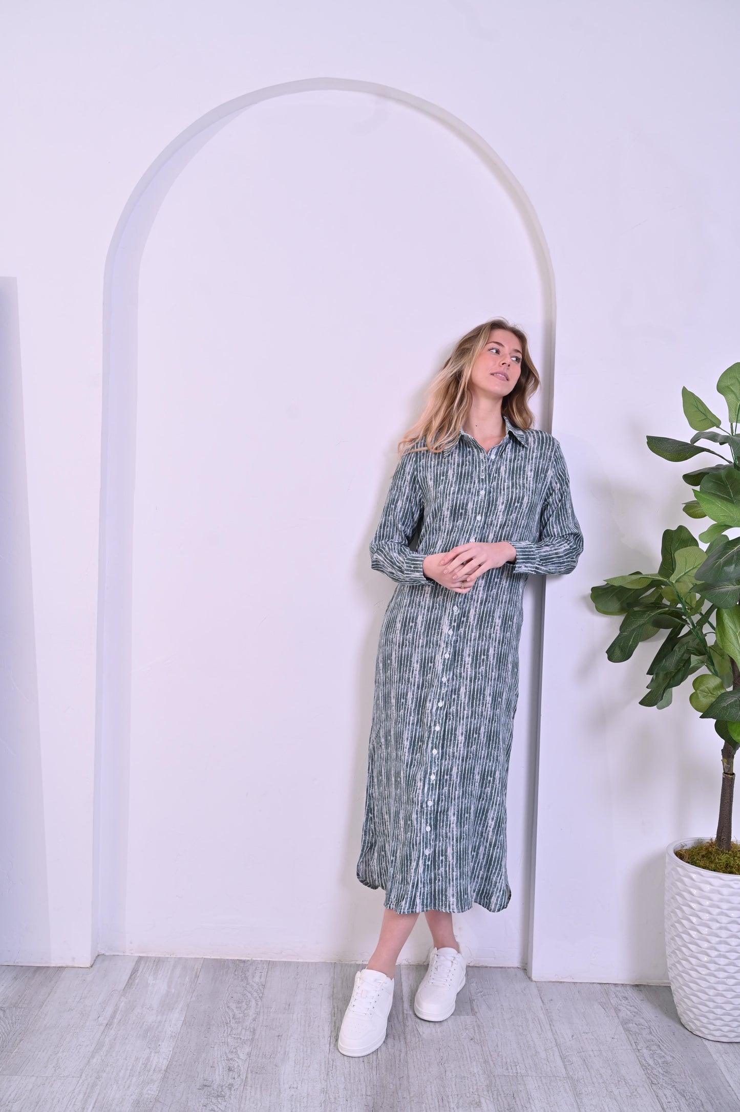 Olivia Dress - Teal Stripe
