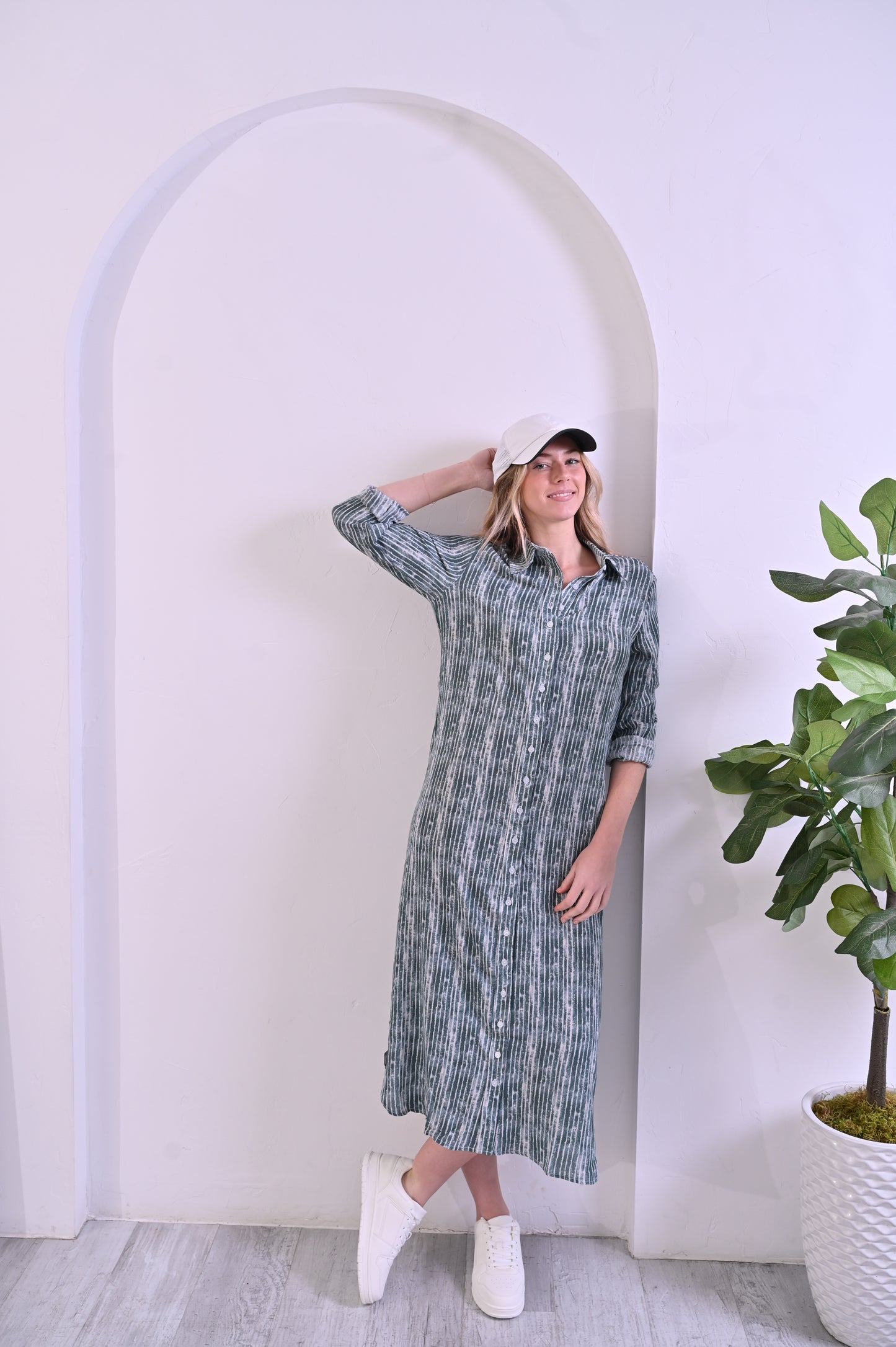 Olivia Dress - Teal Stripe