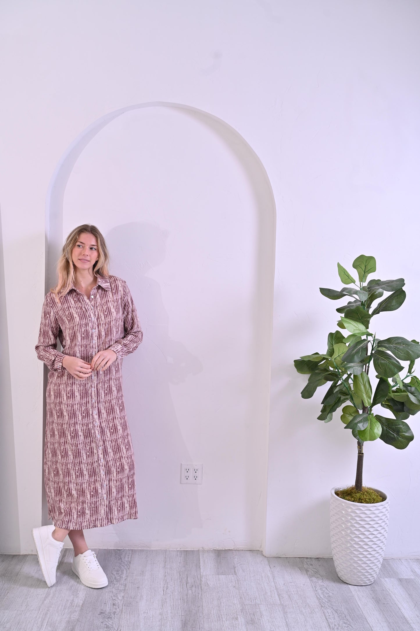 Olivia Dress - Mauve Stripe