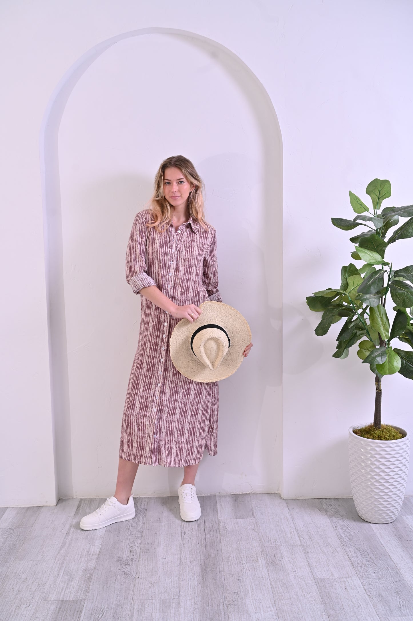 Olivia Dress - Mauve Stripe