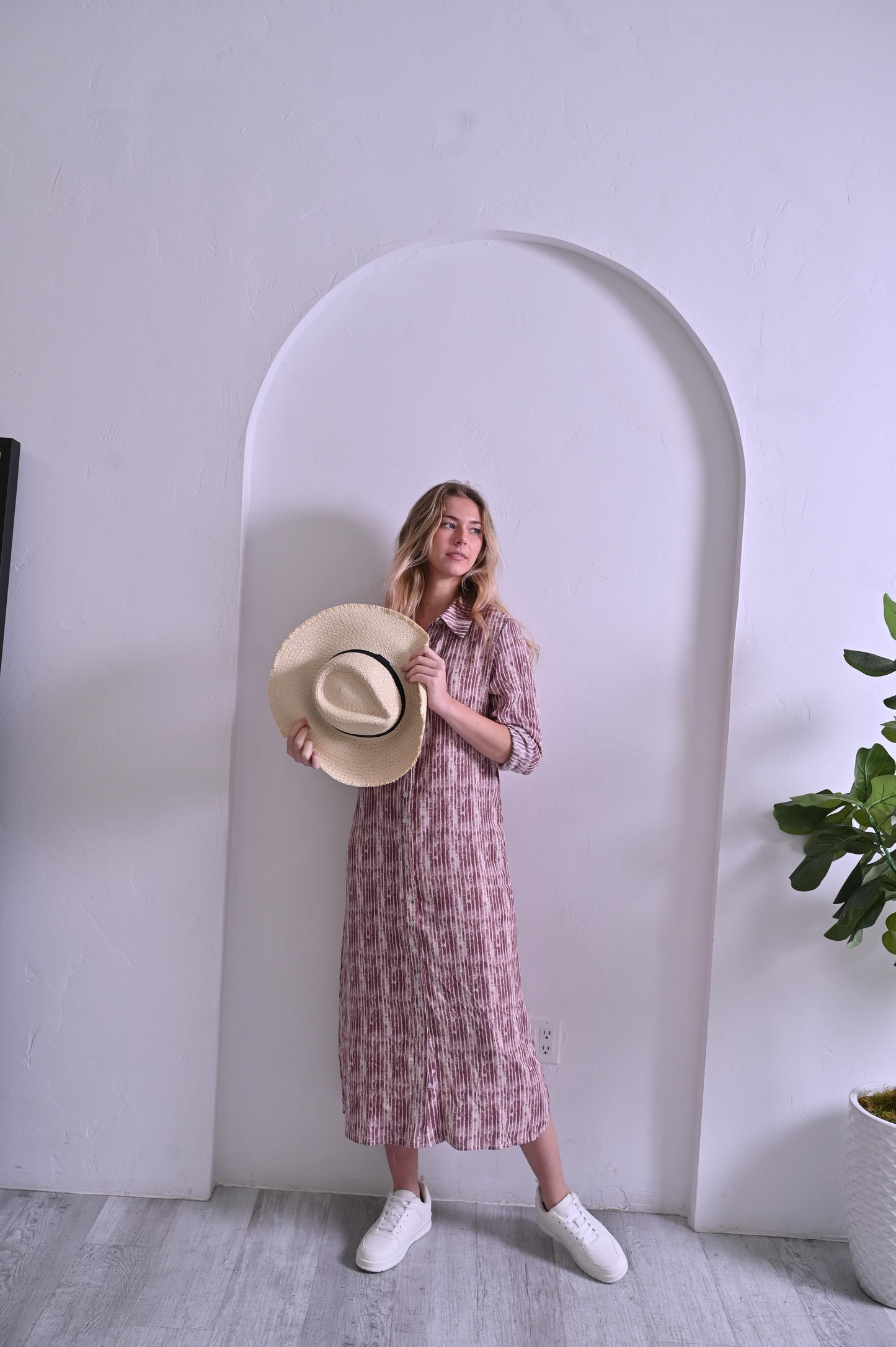 Olivia Dress - Mauve Stripe