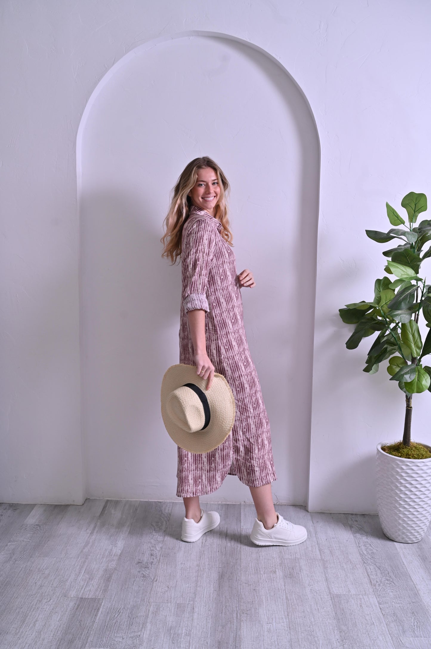 Olivia Dress - Mauve Stripe