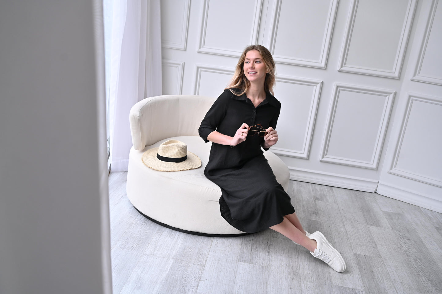 Mia Dress - Black Linen