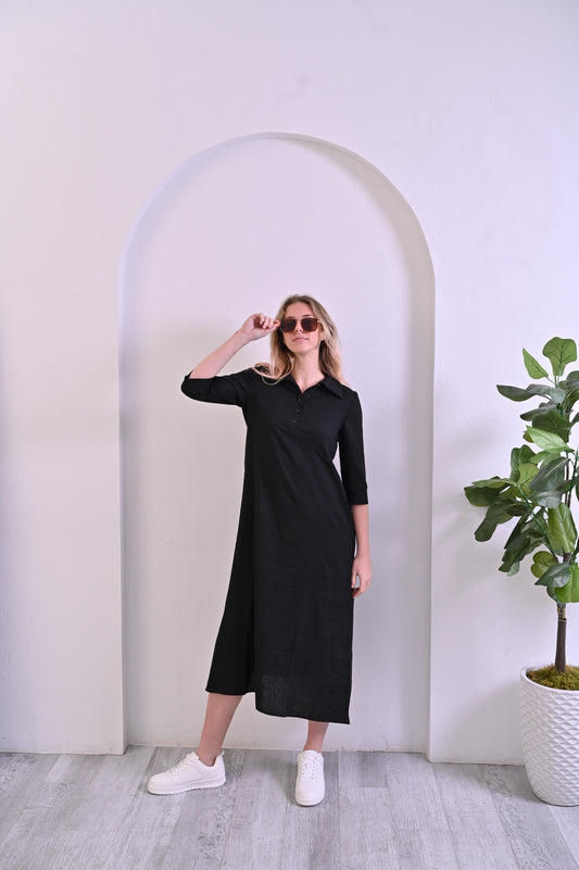 Mia Dress - Black Linen